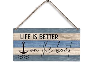 huester Lake House Rustic Wood Plaque Sign, Lake House Decor for the Home, Nautical Anchor Wall Decor, Gifts for Boat Owners, Life Is Better on The Boat Wall Hanging Decor, 12x6 inches 652
