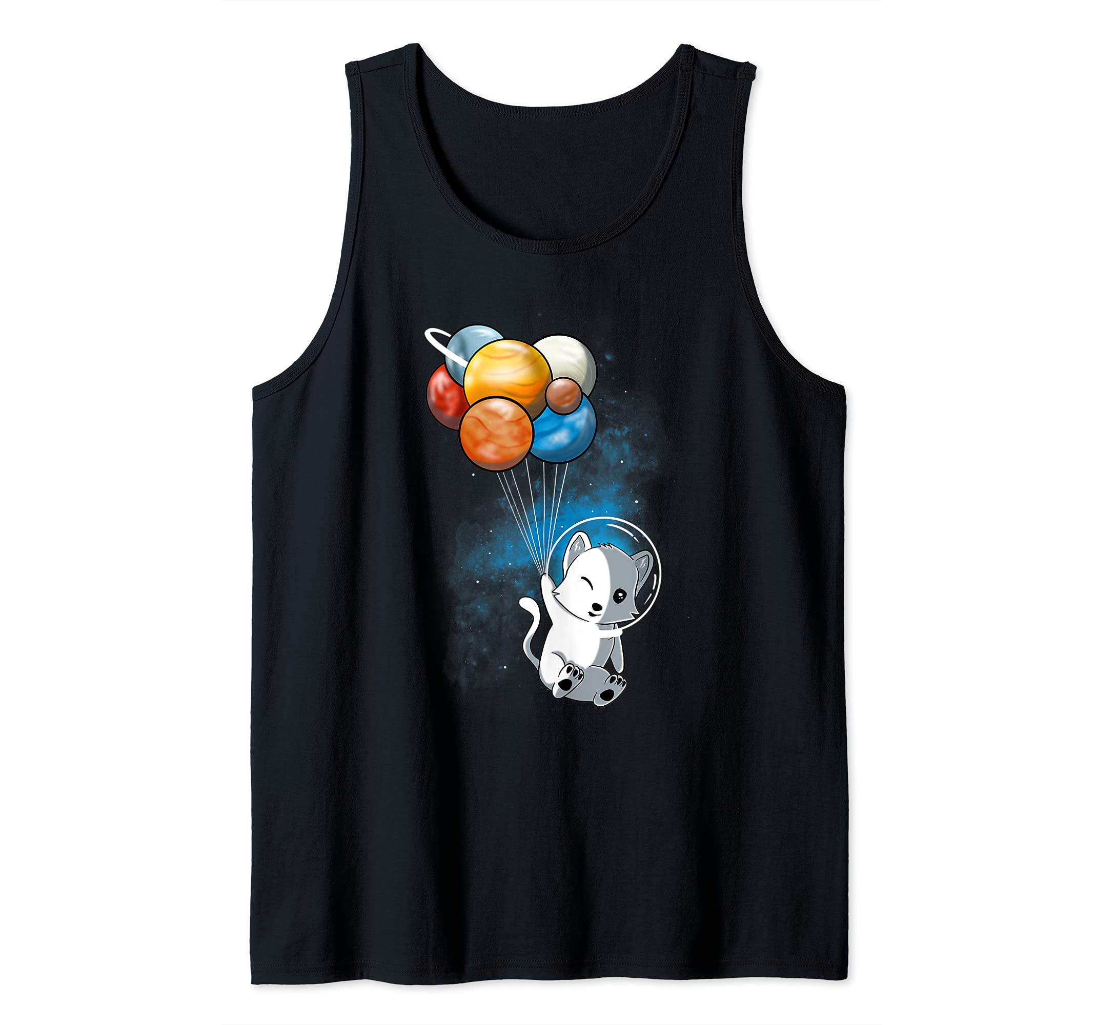 Funny Outer Space Cat Balloon Planets Space Travel Universe Tank Top