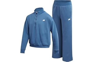 New Balance Active Girls Pants Set - 2 Piece Fleece Athletic Quarter Zip Pullover & Girls Wide Leg Pants with Pockets (7-12)