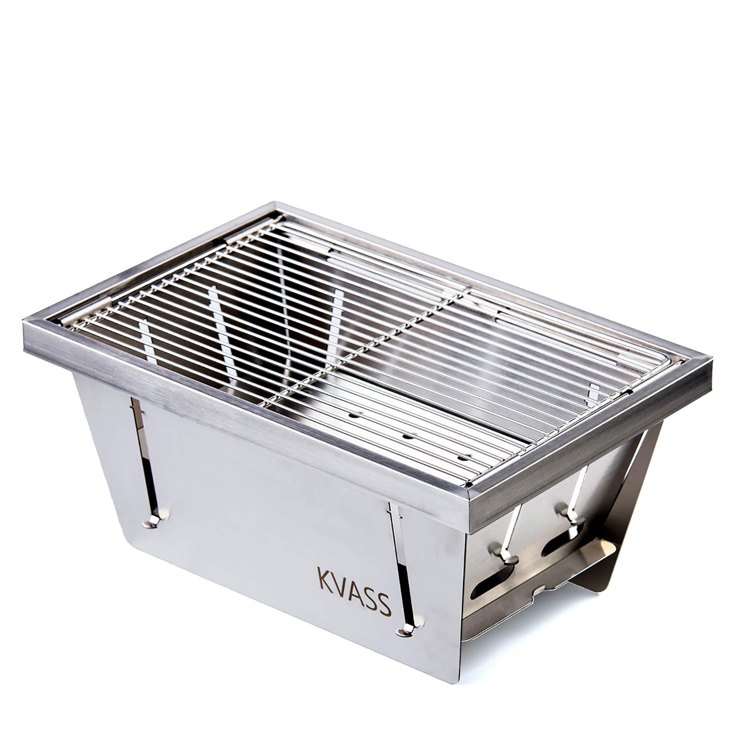 KVASS バーベキューコンロ 折りたたみ 焚き火台 コンパクト キャンプ用品 卓上コンロ 折り畳みコンロ ミニ ＢＢＱグリル １台３役 瞬時に展開・収納 ステンレス鋼商品画像