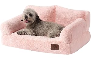 Hollypet Fluffy Plush Pet Cat Couch Soft Calming Pet Sofa Beds for Medium Small Cats and Dogs, Pink
