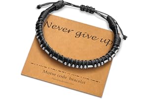URSTAR Morse Code Bracelets Gifts for Men, 18K Real Gold Plated Beads on Black Leather Bracelet for Men Inspirational Bracelets for Men Unique Birthday Christmas Gifts for Men Teen Boys