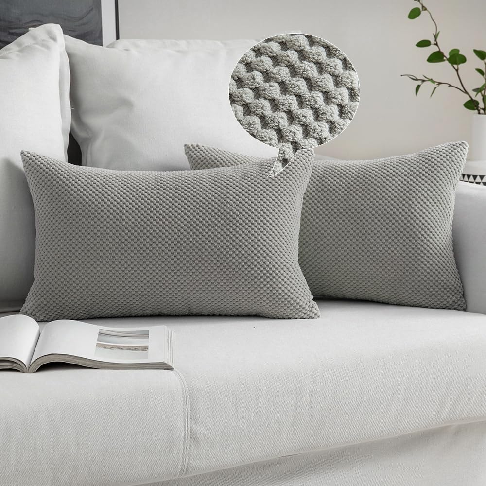 MIULEE Corduroy Cushion Cover Fabric Granule Throw Pillow Case Square Solid Home for Sofa Chair Couch Bedroom Decorative Pillowcases with Invisible Zipper 2 Pieces Light Grey 30x50cm 12x20 Inch