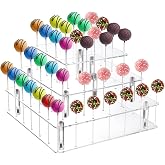 Frcctre 3 Tier Acrylic Cake Pop Display Stand, 56 Holes Clear Acrylic Lollipop Holder Square Cupcake Dessert Candy Holder for Wedding Baby Shower Birthday Parties Anniversaries