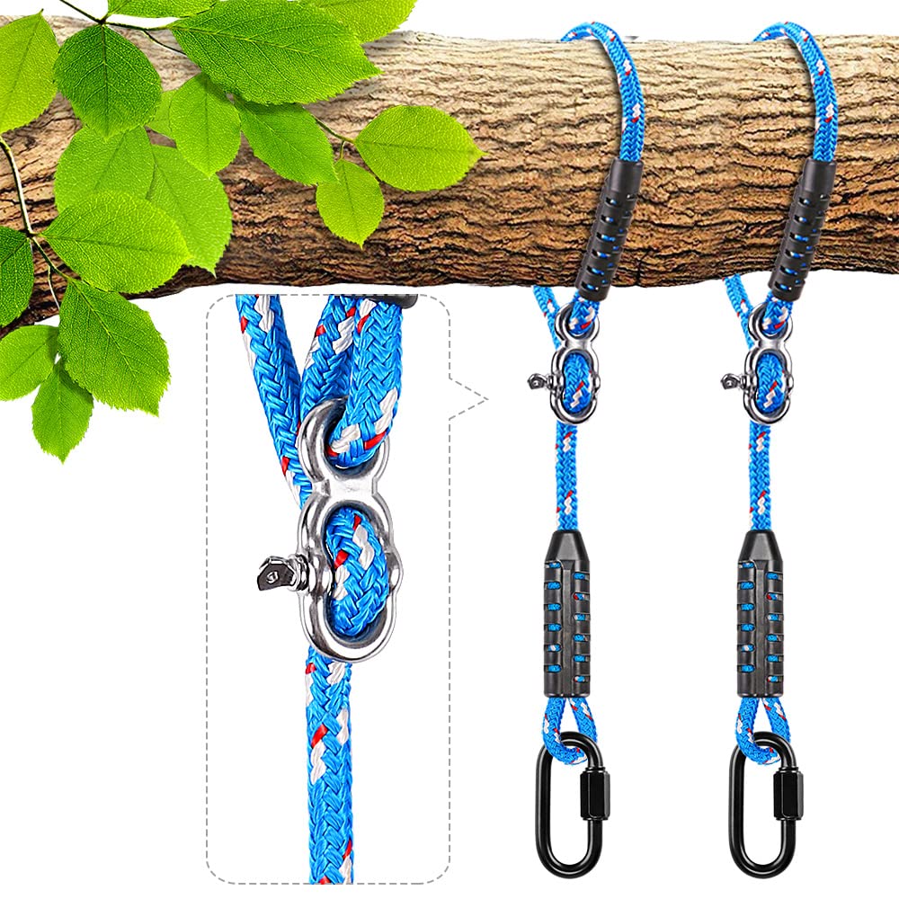 BeneLabel 2pcs Swing Rope, 150cm Hammock Strap Adjustable Polyester Extension String with Carabiner for Hanging Chair Tree Beam Playground Set Suspension Kit, 1000lbs / 10mm Diameter, Blue