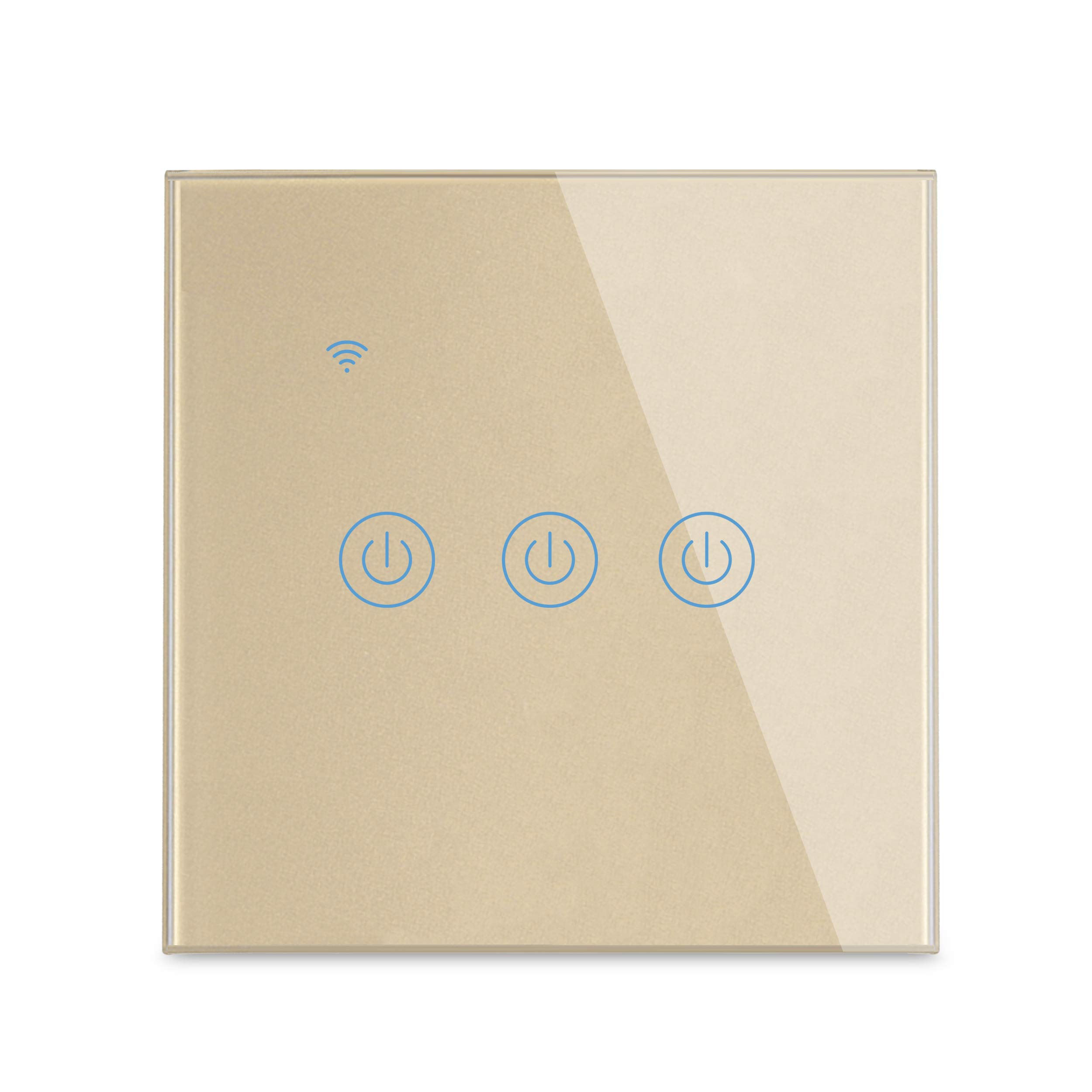 Yagusmart WiFi Smart Wall Light Switch, No Neutral Wire Required, No Hub Required, Compatible with Alexa and Google Home, APP Remote Control, Timing Function, Voice Control(3 gang-gold)