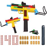 Automatic Shell Ejecting Toy Gun Block Blaster Gun Uzi Set with Sight | Auto Pull Back, 2 Play Modes: Shell Ejecting, Shell-Only, 140 Bullets, 16 Shells, Birthday Christmas Gift for Boy Teen Adult