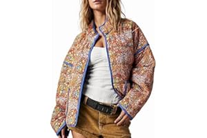 Yozazzy Women's Cropped Floral Quilted Jacket Lightweight Open Front Padded Puffer Coat