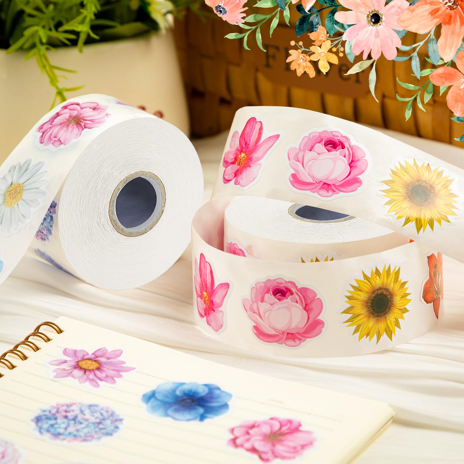 1200Pcs Flower Stickers, Flower Stickers Roll for Kids, Flower Roll Sticker for Scrapbooks, Water Bottle, Present Boxes Decorations(16 Styles)