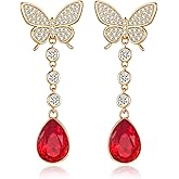 EVEVIC Austrian Crystal Teardrop Butterfly Dangle Stud Earrings for Women 14K Gold Plated Drop Earring Hypoallergenic Jewelry Gifts