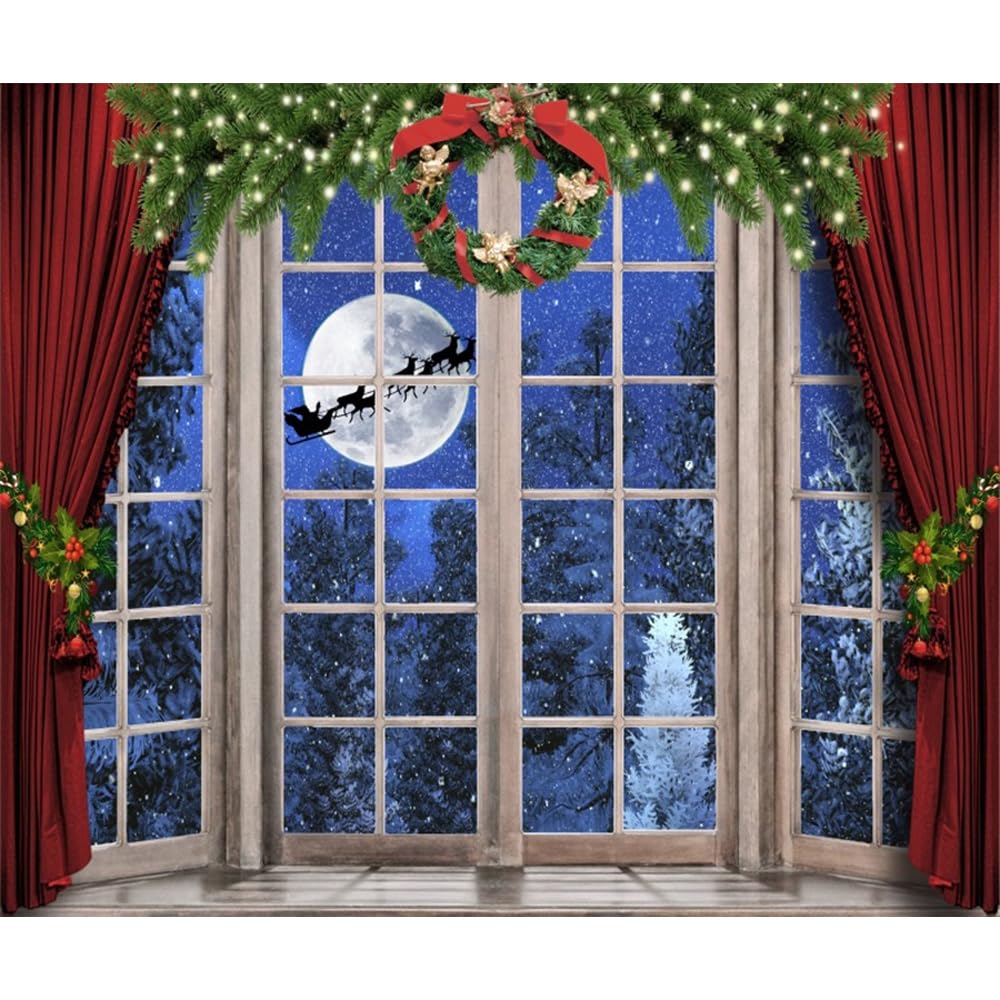 OFILA 10x8ft Christmas Window Backdrop for
