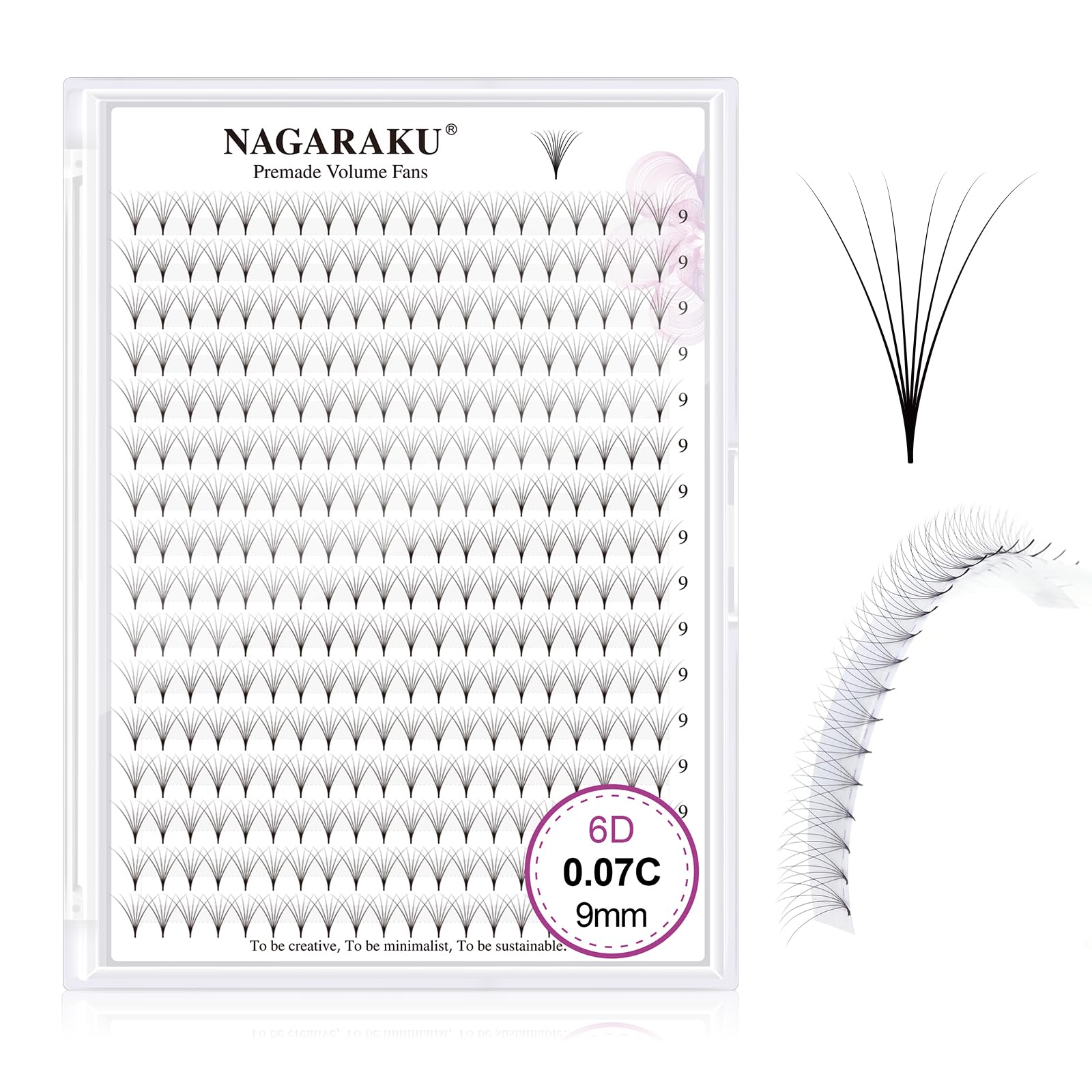 NAGARAKU Eyelash Extensions 320 Clusters Premade Fans Russian Volume Long Stem Premade Fans Thin Pointy Base Natural Pre Fanned Fluffy False Eyelash Black 16 Rows (6D 0.07 C Curl 9mm)
