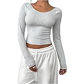 RoseSeek Women's Basic Tops V Neck Long Sleeve T Shirts Fitted Crop Tops Casual Outfits