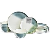 Sango 12 Pieces Stoneware Dinnerware Set, Glossy Blue, Green & White Dishes for 4, Premium Plates and Bowls Sets, Chip Resistant, Ceramic Kitchen Dish Set, Microwave & Dishwasher Safe, Color Block