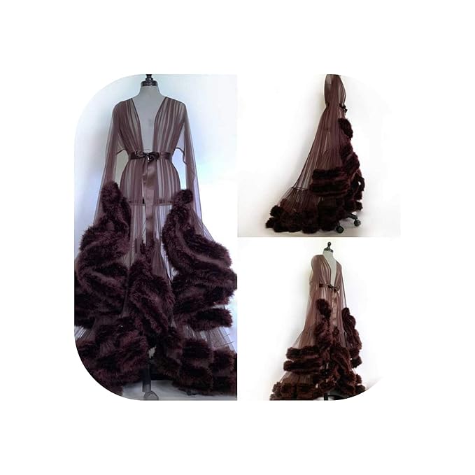 Bathrobe For Women Feather Full Length Lingerie Nightgown