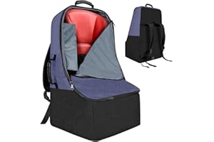 ZRRAJOY Padded Car Seat Travel Bag for Airplane, Heavy Duty Backpack for Air Travel, Water-Resistant Carrier with Shoulder Strap, Fits Most Car Seats (Blue+Black)