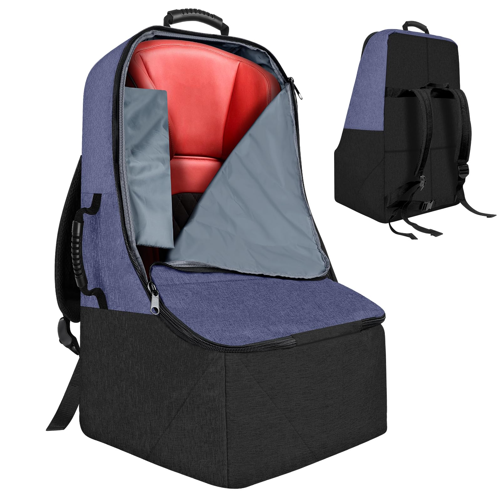 Photo 1 of ZRRAJOY Padded Car Seat Travel Bag for Airplane, Heavy Duty Backpack for Air Travel, Water-Resistant Carrier with Shoulder Strap, Fits Most Car Seats (Blue+Black)