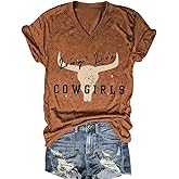 Western Country Shirt for Women Cowgirl Cartoon Boots V Neck Short Sleeve Tops Vintage Cowboy Graphic Tees