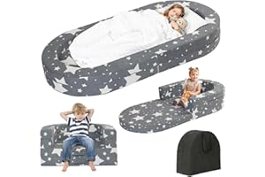 Tykacna Travel Toddler Bed, 3-in-1 Portable Foldable Toddler Chair,Soft Foam Floor Bed Lounger with Washable Cover,Star