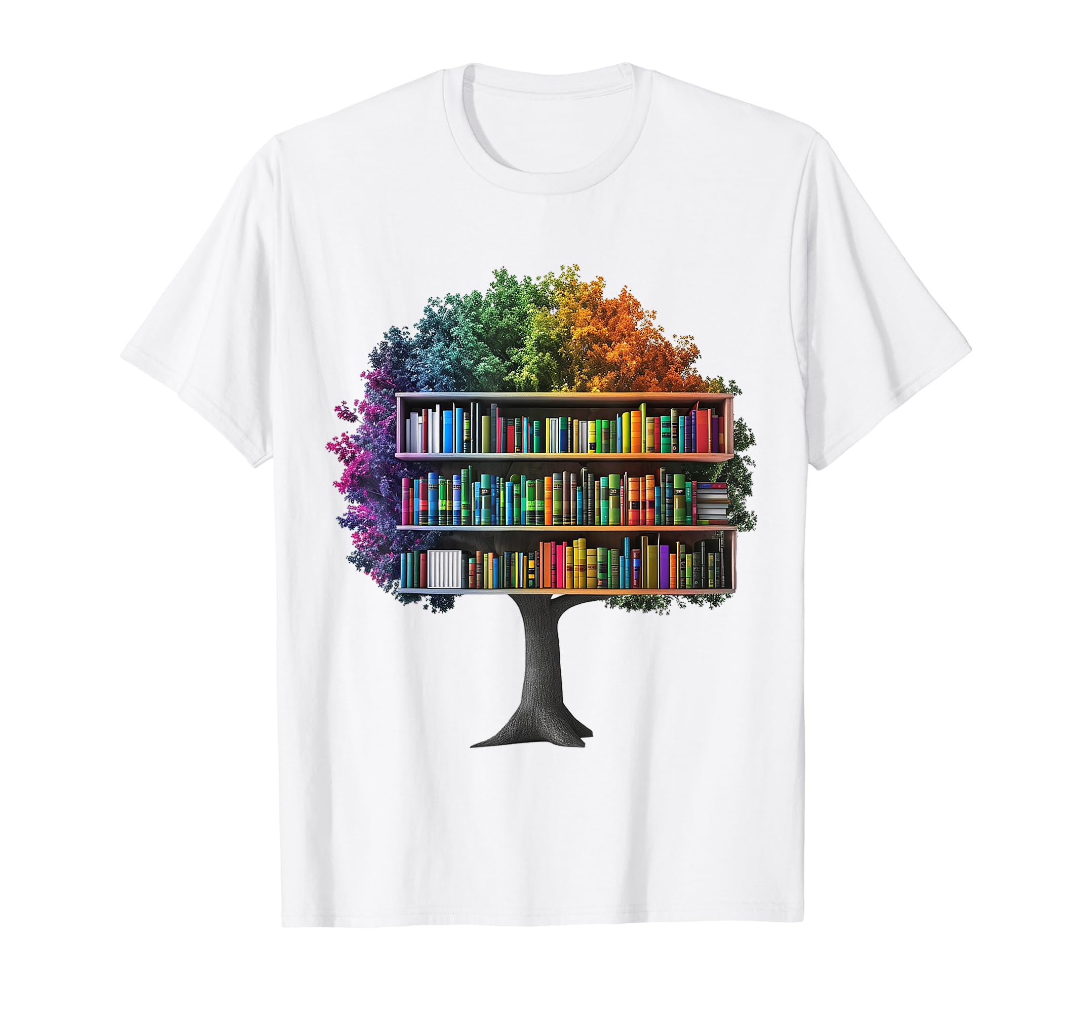 Photo 1 of @rtY Books Colorful Tree Art Illustration Graphic Books T-Shirt, Small, White