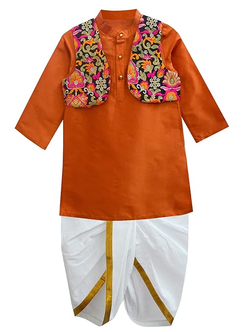 All Things Uber Nice Boys' Regular Fit Dhoti (BKLS TAF ORG_Orange-White_2-3 Years)
