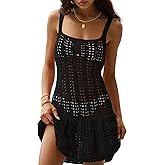 Fisoew Women's Crochet Swimsuit Cover Ups Summer Sleeveless Hollow Out Knit Swimwear Bathing Suit Coverup Beach Dress