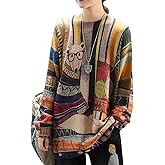 YESNO Women Christmas Sweater Graphic Printed Oversized Pullover Sweaters Casual Loose Knit Tops S01