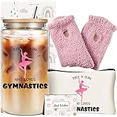 fcaylo Gymnastics Gifts Set for Women, Gymnast Stuff 16 Oz Glass Cup Cosmetic Bag, Sports Accessories for Gymnastics Lovers Coaches Friends Sisters
