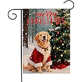 Merry Christmas Garden Flag 12.5x18 Double Sided, Winter Golden Retriever Dog Seasonal Yard Outdoor Flag