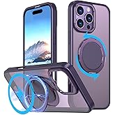 MAXCURY 360° Ring Stand Magnetic for iPhone 16 Pro Max Case, [Anti-Fingerprint] [Military Drop Protection] [Compatible with MagSafe] Soft Edge Translucent Slim Back 16 ProMax Phone Case (Purple)