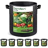 iGarden Grow Bags Tall, 5 Gallon Grow Pots 6 Pack with Handles, Heavy Duty 280G Thickened Nonwoven Fabric Plant Bag for Vegetables, Black