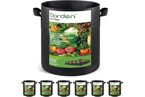 iGarden Grow Bags Tall, 5 Gallon Grow Pots 6 Pack with Handles, Heavy Duty 280G Thickened Nonwoven Fabric Plant Bag for Vegetables, Black