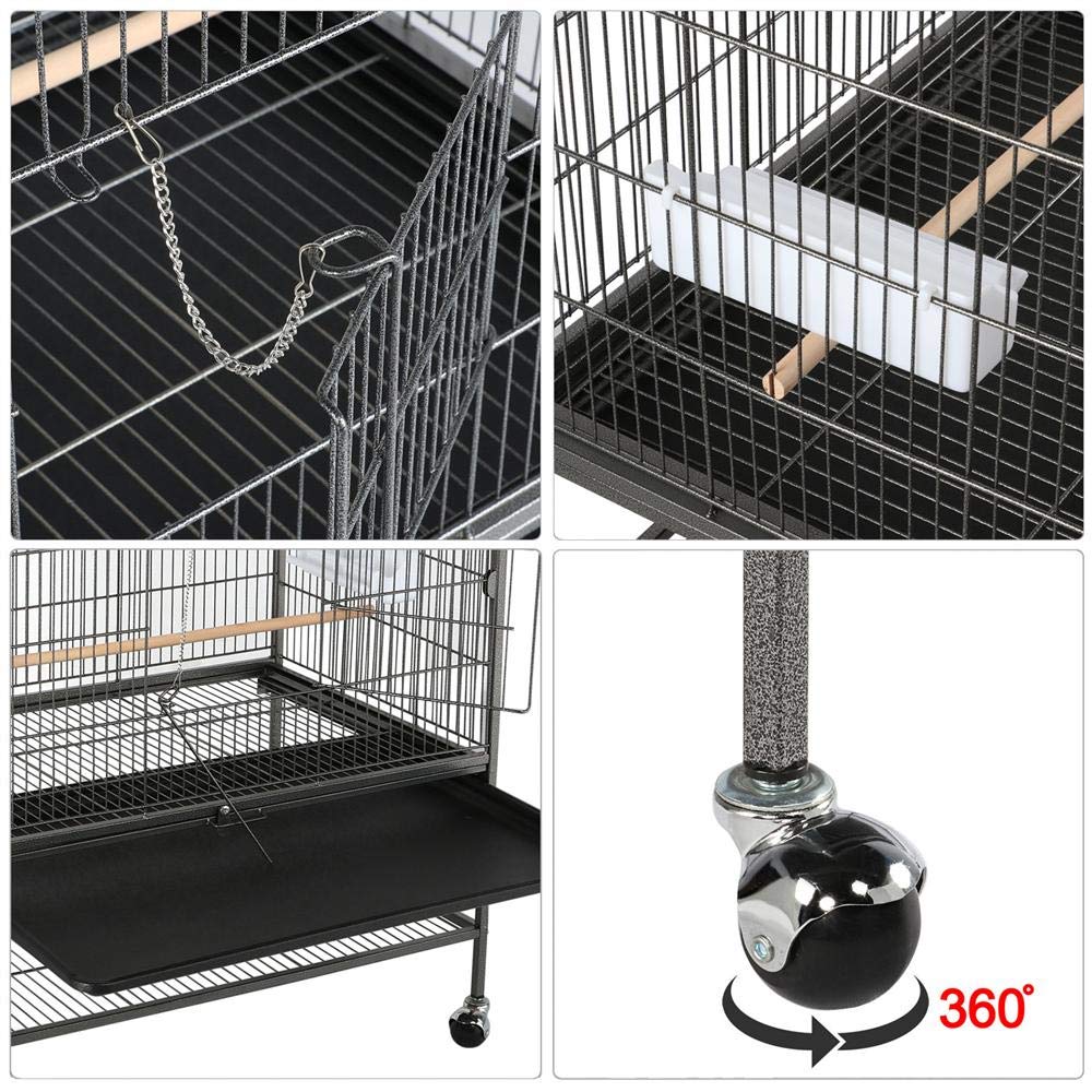 Yaheetech 52-inch Wrought Iron Standing Large Flight Bird Cage for African Grey Quaker Amazon Parrots Cockatiels Sun Parakeets Green Cheek Conures Pigeons Small Parrot Bird Cage with Stand