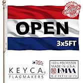 KEYCA Premium Open Flag 3x5 FT 100% Made in The USA-Heavy Duty Vibrant colors Double Sided Business Open Flag with 2 Brass Grommets for Home/Company/Indoor Outdoor Decoration