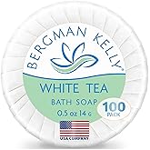 BERGMAN KELLY - Hotel Soap Bars - White Tea, 0.5 oz, 100 PK - Travel Size Luxury Bulk Amenities Bar Soap - Mini Individually Wrapped Round Soap - Small Toiletries for Airbnb, Motel, Guest Bathroom