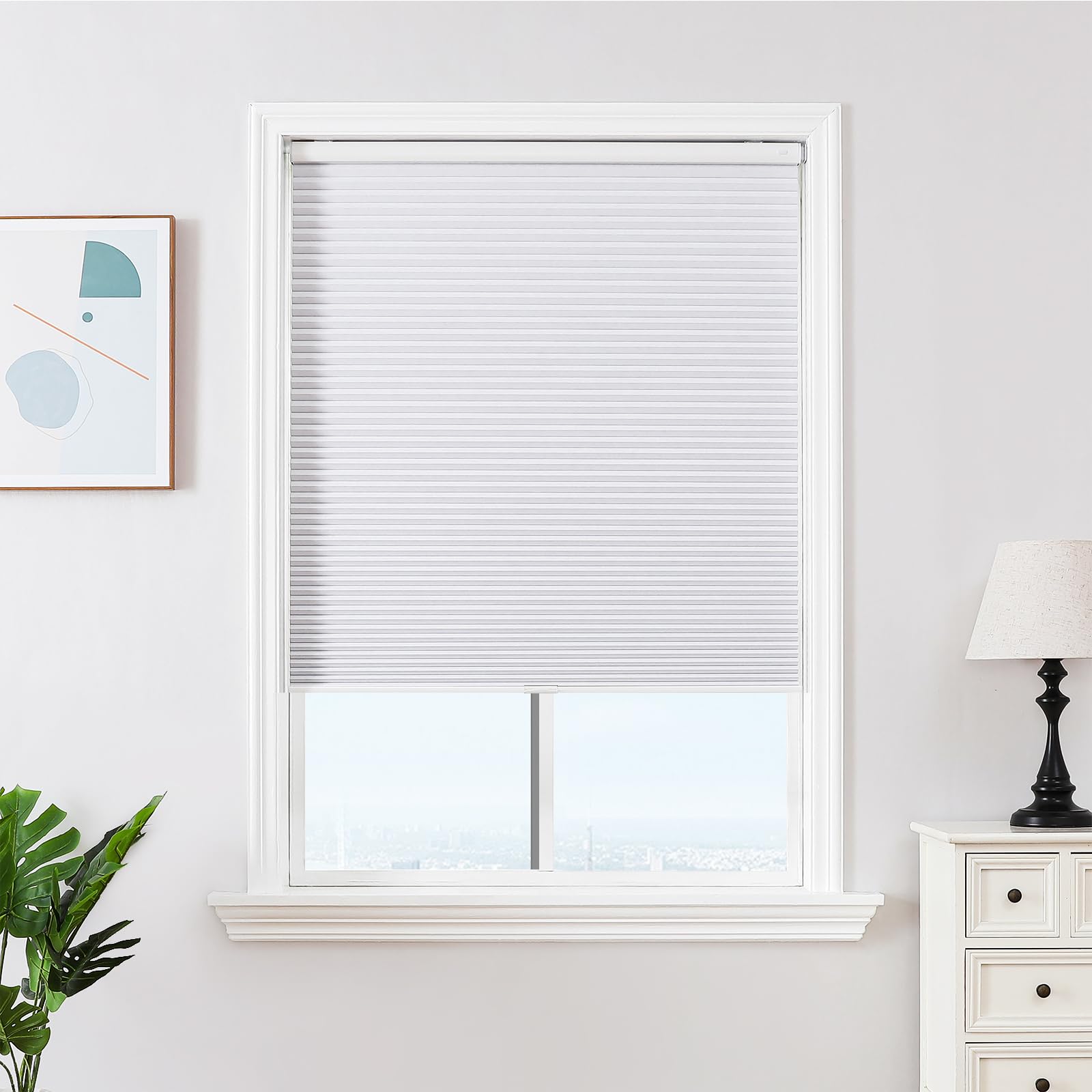 Photo 1 of **FRAME 
OOSE**Joydeco No Tools No Drill Window Blinds for Indoor Windows, Blackout Shades Cellular Shades Cordless, No Drill Blinds for Windows, Window Shades for Home, Bedrooms, Doors (White, 70" W x 96" H)