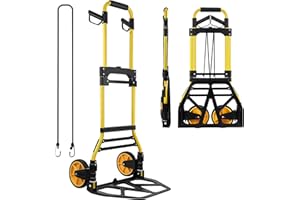 CHINCO STAR Folding Hand Truck and Dolly, 440lbs Capacity Portable Luggage Dolly Cart with Rubber Wheels and Retractable Handle, Aluminum Foldable Hand Cart for Transportation/Luggage/Mobile/Travel/Office Use