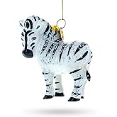 Glittered Zebra Blown Glass Christmas Ornament