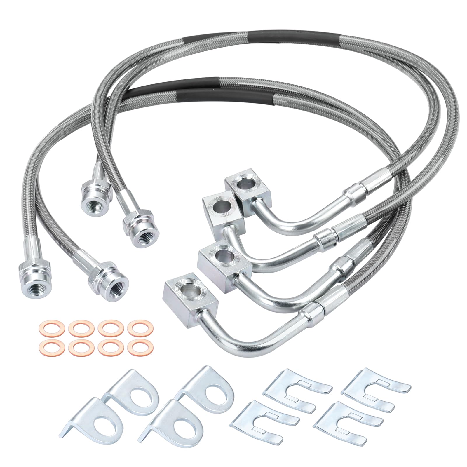 Photo 1 of 89716 Stainless Brake Lines - Front/Rear Stainless Brake Lines Kit Compatible with 2007-2018 4WD Jeep Wrangler JK Unlimited/2 Door 2007-2010 2WD Jeep Wrangler JK Unlimited (4pcs)