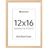 upsimples 12x16 Frame, Natural Solid Wood Picture Frames, Display 8.5x11 with Mat or 12 x 16 Without, Vertical & Horizontal Wall Hanging, 1 Pack, Natural