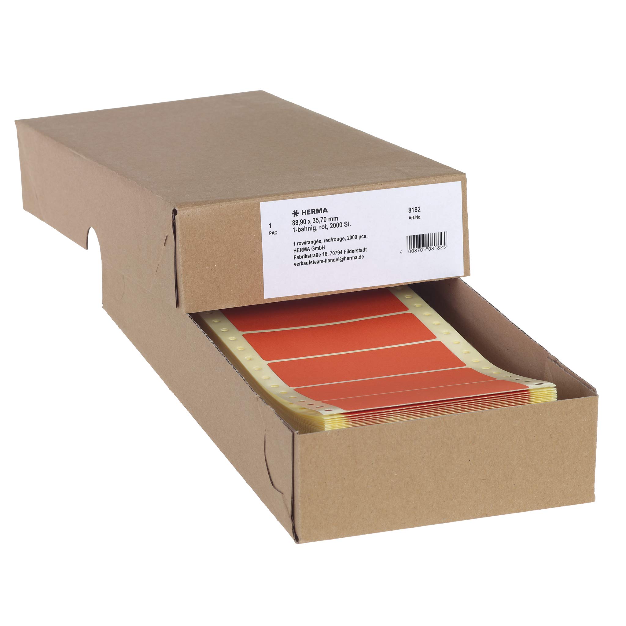 HERMA Continuous Computer Labels, 88.9 x 35.7 mm, Single-Track, 2000 Pieces, Self-Adhesive, Continuous Labels with Guide Hole Edge, Matte, Blank Paper Computer Labels, Red