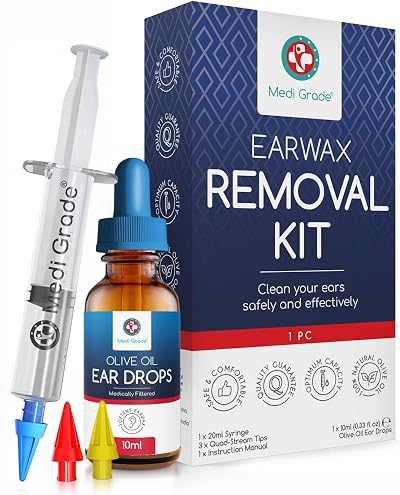 Medi Grade Ear Wax Removal Kit with Olive Oil Drops 10ml Quad-Stream Tips
