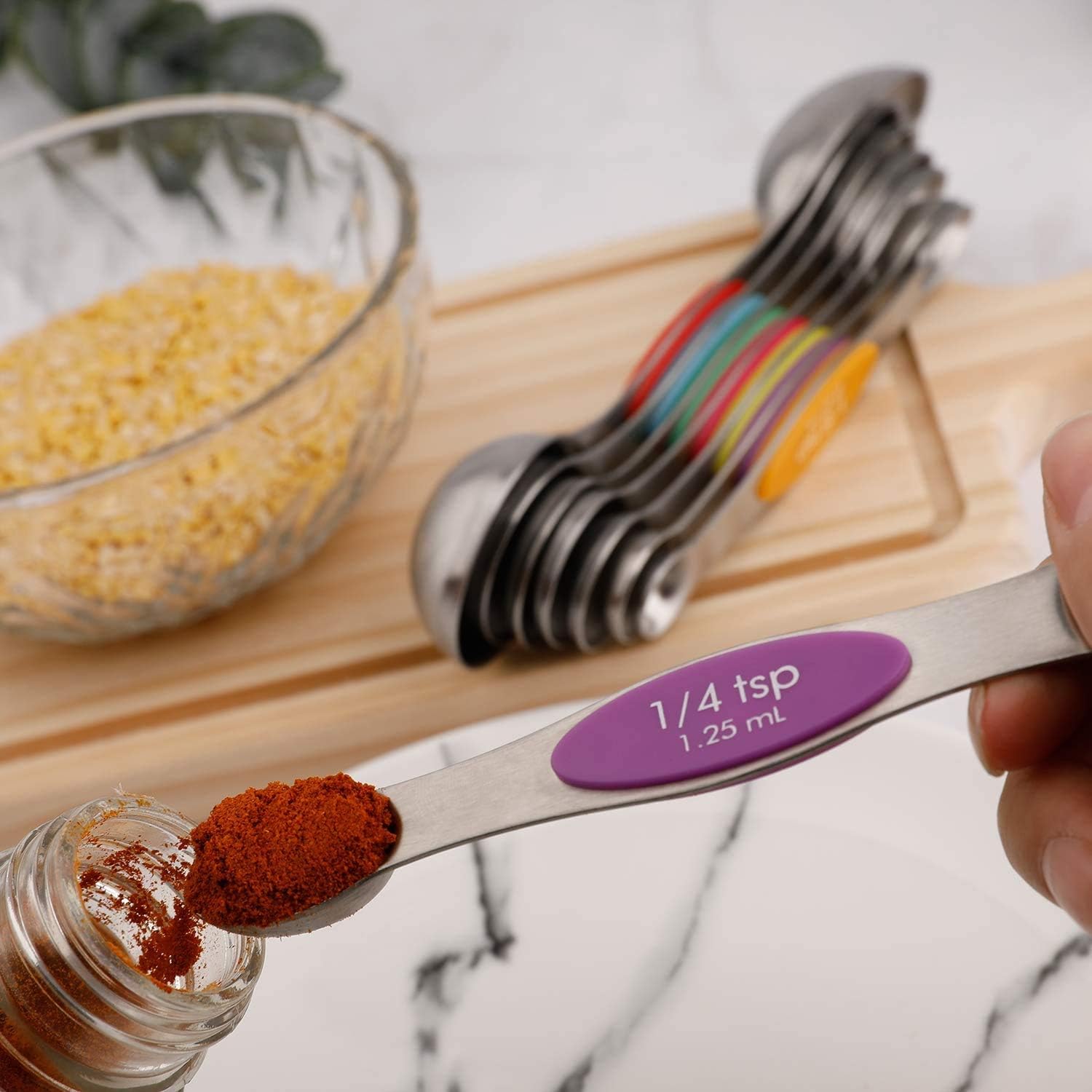 13 Piece Stainless Steel Measuring Spoons Set, Including 7 Double Sided Magnetic Measuring Spoons, 1 Leveler and 5 Mini Measuring Spoons, for Dry and Liquid Ingredients, Fits in Spice Jar (Multicolor): Kitchen & Dining