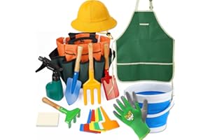 DOIAZ Kidz Gardening Tool Set – Gardening Tools Kit Includes Shovel, Rake, Fork Trowel, Children'z Garden Kit with Sun Hat, Apron, Gloves, Tote Bag, Sprayer and Bucket, Outdoor Play Toyz Gift for Kidz