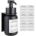 Nobtou Black Soap Dispenser for Bathroom ，8.5 Oz Soap Dispenser for Kitchen Sink with Pump and Drill-Free Wall Mount Holders with Waterproof Labels.