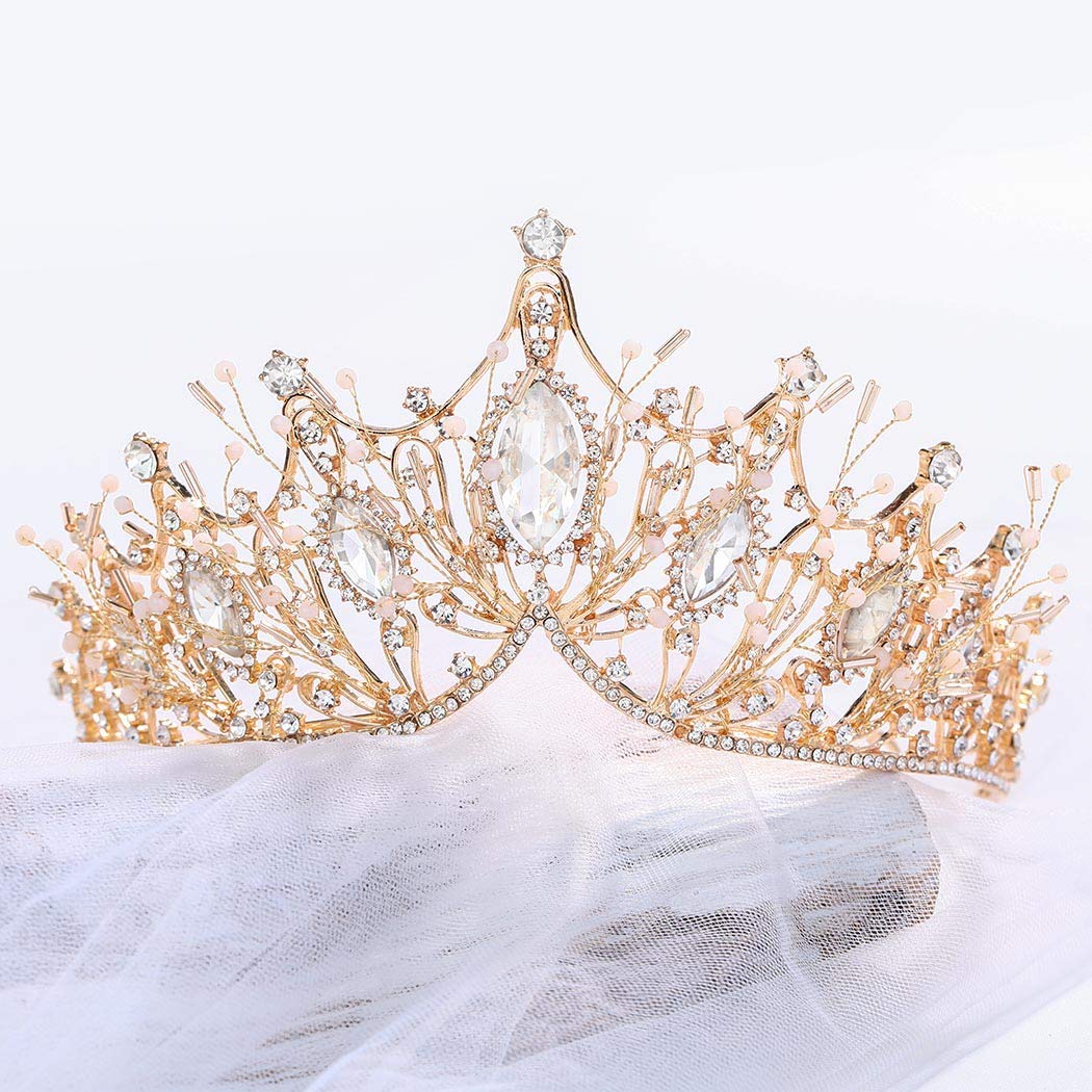 Unicra Gold Baroque Crowns and Tiaras Costume Rhinestones Wedding Queen Crown Princess Bridal Tiaras Hair Accessories for Women and Girls (Gold)