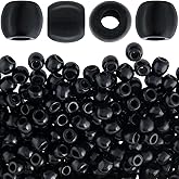 HINZIC 200pcs Large Hole Wooden Beads, Round Wood Hair Beads, Vintage Wooden Spacer for Earrings Bracelets Anklets Jewelry Making Hair Accessories Keychains DIY Crafts- Black