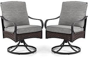 EROMMY Patio Swivel Chairs Set of 2, Outdoor Swivel Chairs with Cushion, Patio Dining Chairs for Garden, Patio, Backyard and Balcony, Grey