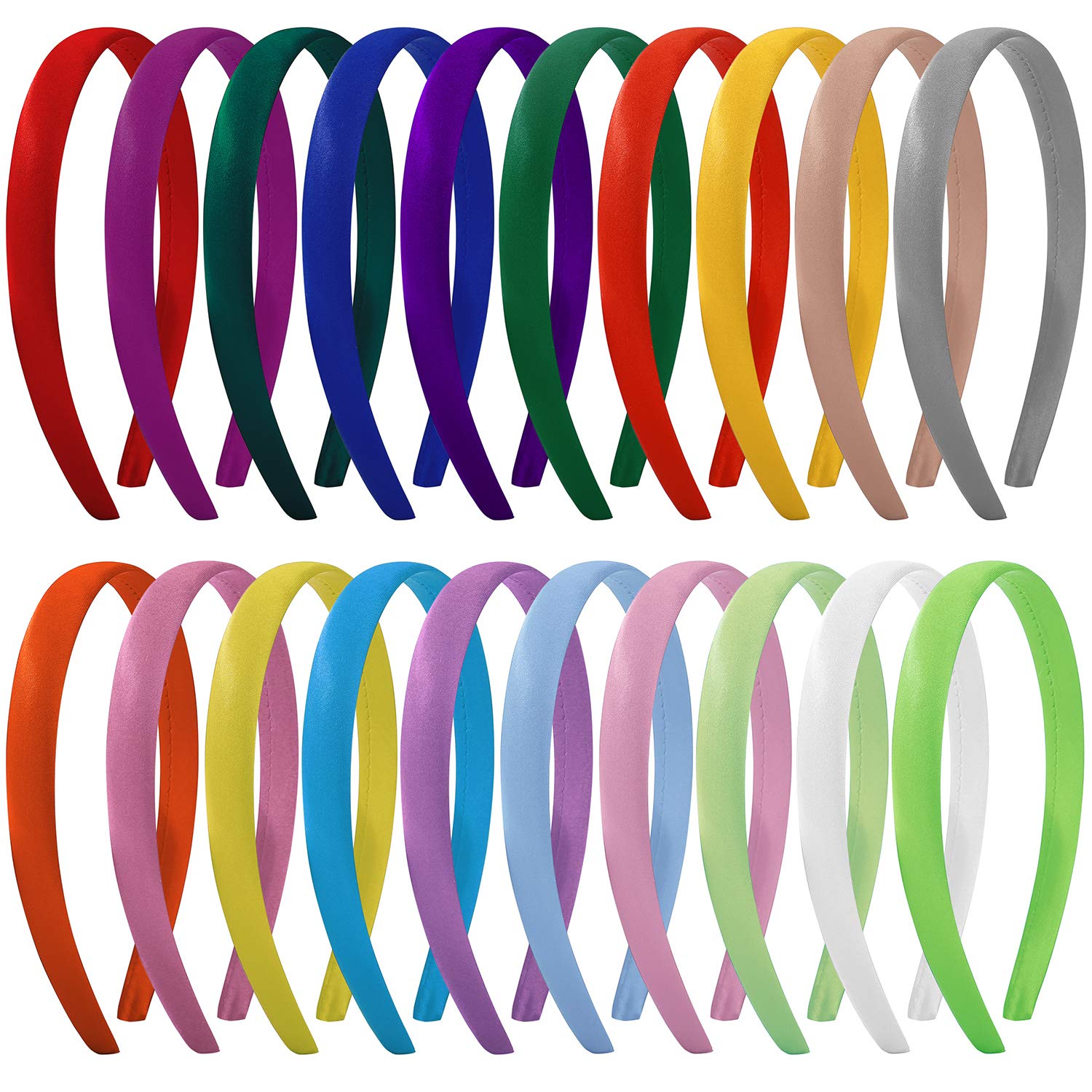 20 Pieces Satin Headband Plastic Headband DIY 15 mm Hair Accessory for Girls Women Multi-Coloured