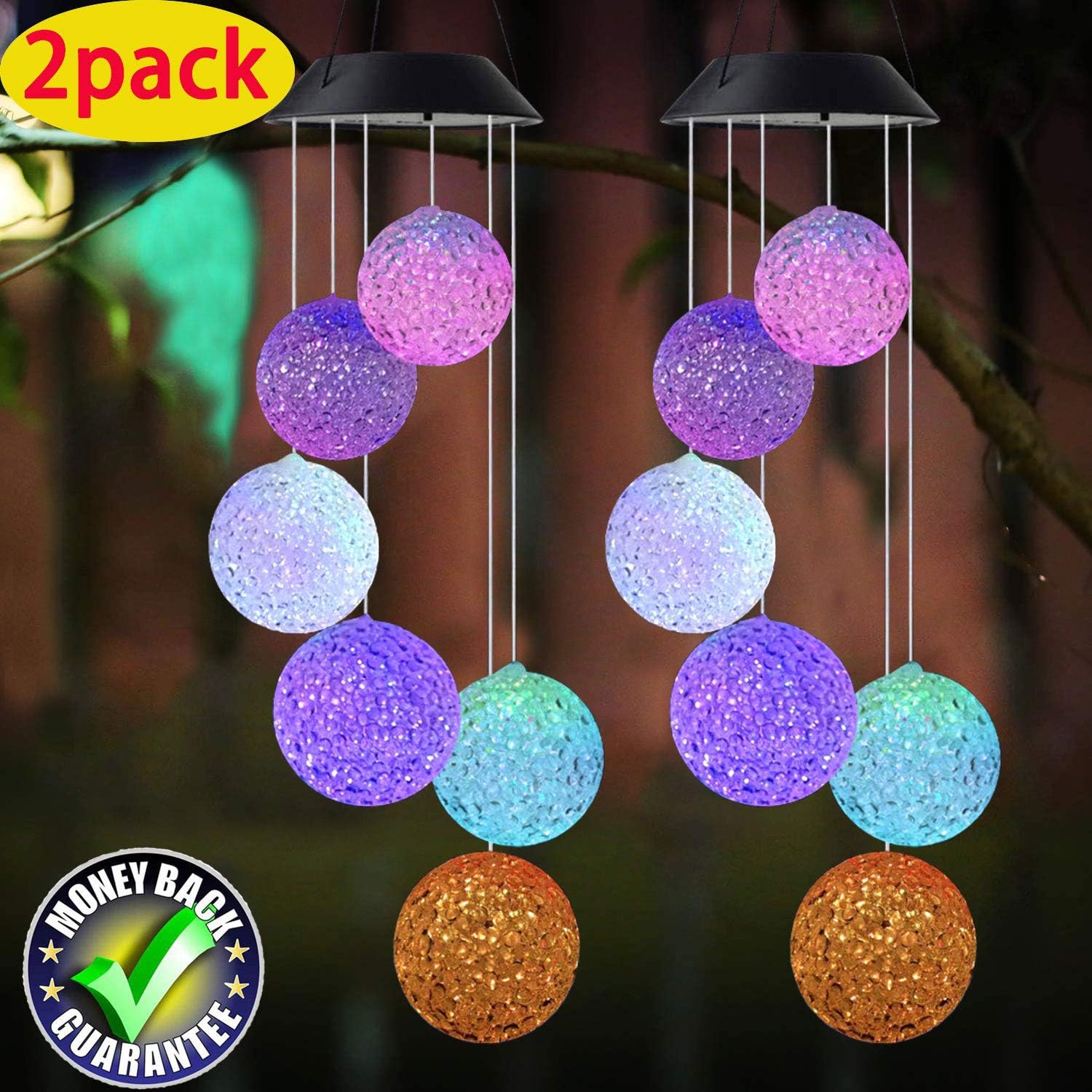 Wind chimes Color Changing Solar Power Wind Chime Crystal Ball Wind chimes Mobile Portable Waterproof Outdoor Decorative Romantic Wind Bell Light for Patio Yard Garden Home (2 pack Crystal Ball) : Garden & Outdoor